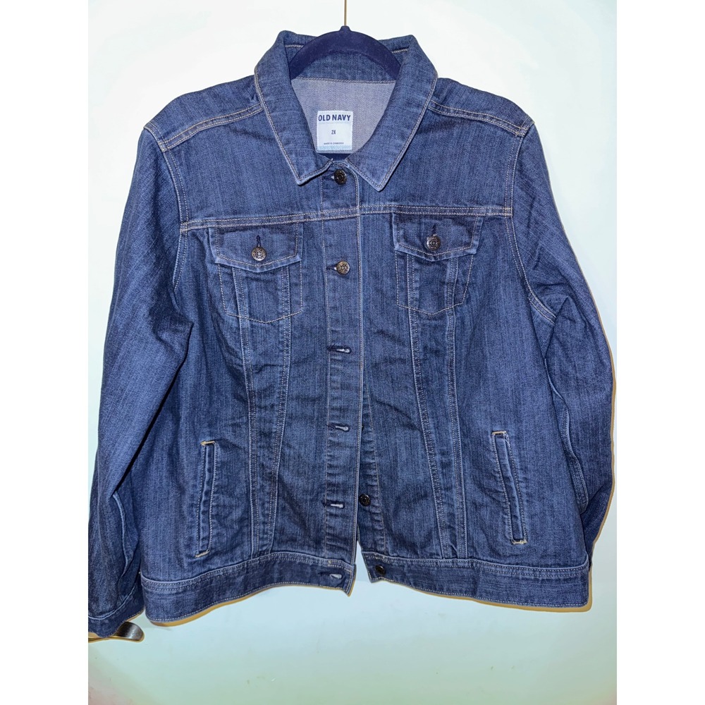 Old Navy Womens 2X Dark Wash Denim Jacket Blue Jean Button Up